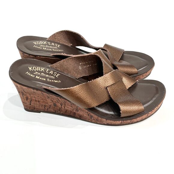 Kork Ease Geena Leather Wedge Sandals Brown Slip On Womens Sz 8 Made in Brazil - Picture 4 of 8
